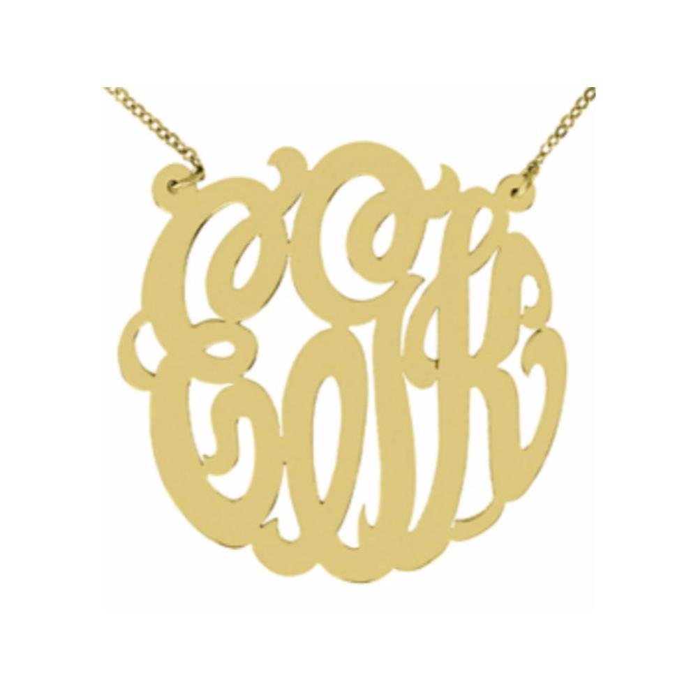 Rylos Monogram Pendant Necklace Personalized 50mm Sterling Silver or Yellow Gold Plated Silver.  Special Order, Made to order