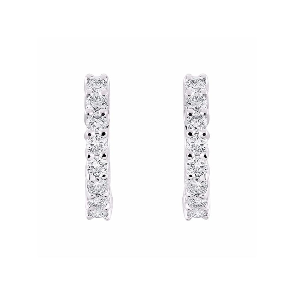 Rylos Diamond Hoop Huggie Earrings Set in 14K White Gold