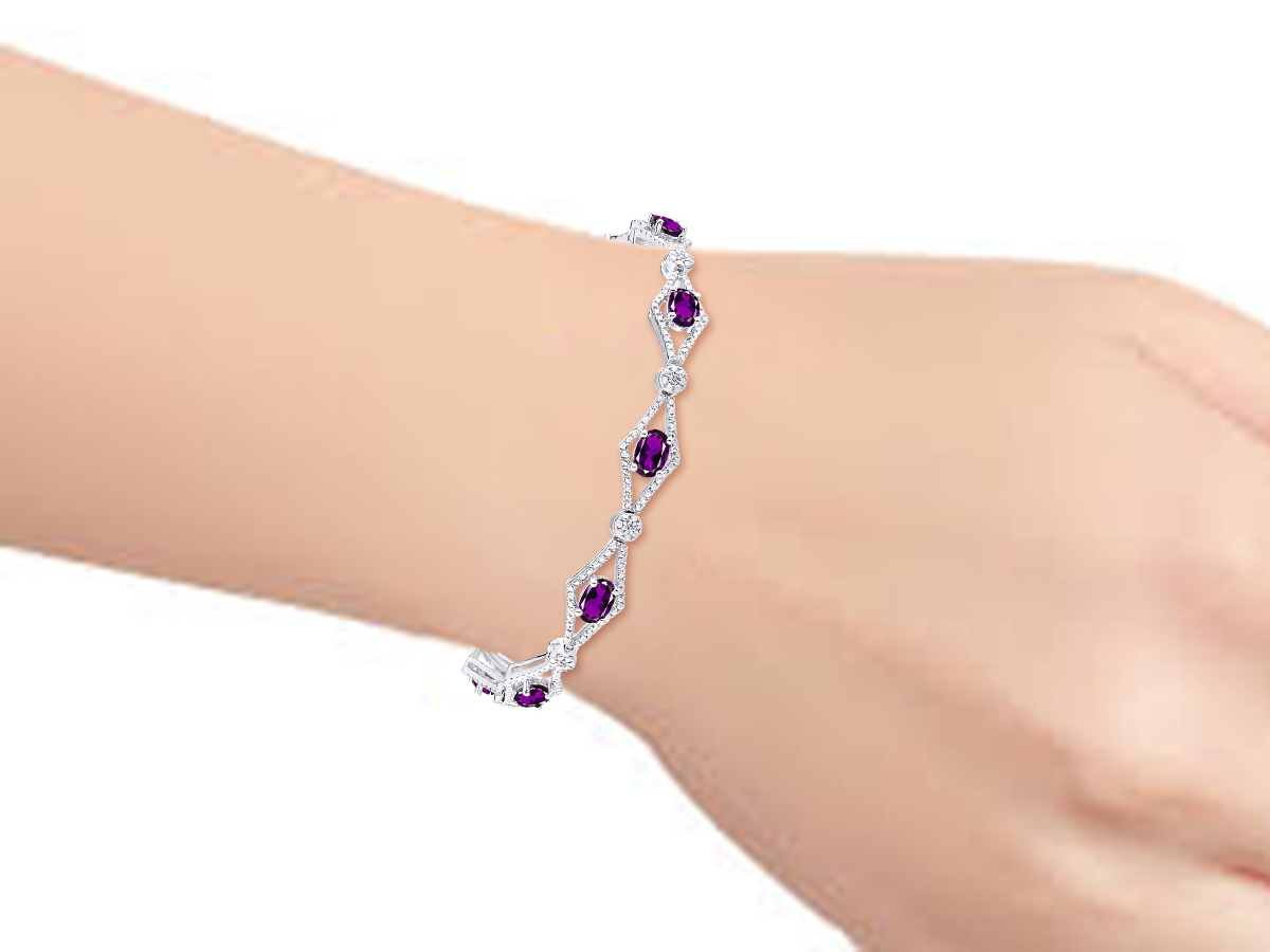 RYLOS Bracelets for Women Silver Tennis Bracelet Gemstone and Genuine Diamonds Adjustable to Fit 7"-8" Wrist, 9 Gorgeous  Gems