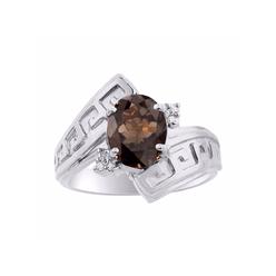 RYLOS  Rings for Women 14K White Gold Greek Key Designer Ring 9X7MM Gemstone and Diamond Ring  Size 5,6,7,8,9,10