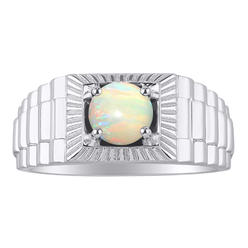 RYLOS Mens Rings 14K White Gold Ring Gorgeous 7MM Round Shape Gemstone Designer Style  Rings White Topaz