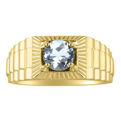 RYLOS Mens Rings 14K Yellow Gold Ring Gorgeous 7MM Round Shape Gemstone Designer Style  Rings White Topaz