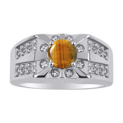 RYLOS Mens Rings 14K White Gold Designer Starburst 7MM Oval Gemstone and Genuine Sparkling Diamond Ring White Topaz