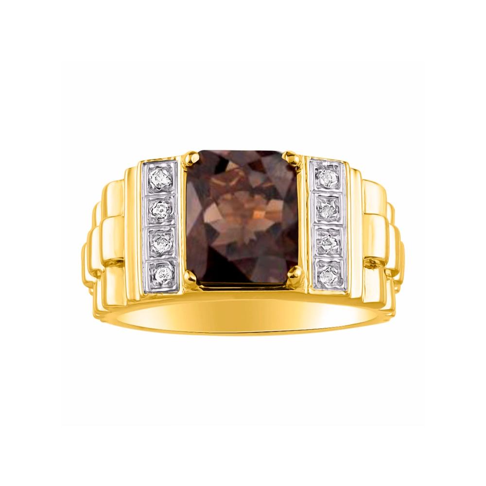 RYLOS Mens Rings 14K Yellow Gold Designer Style 10X8MM Emerald Cut Shape Gemstone and Genuine Diamonds Blue Topaz