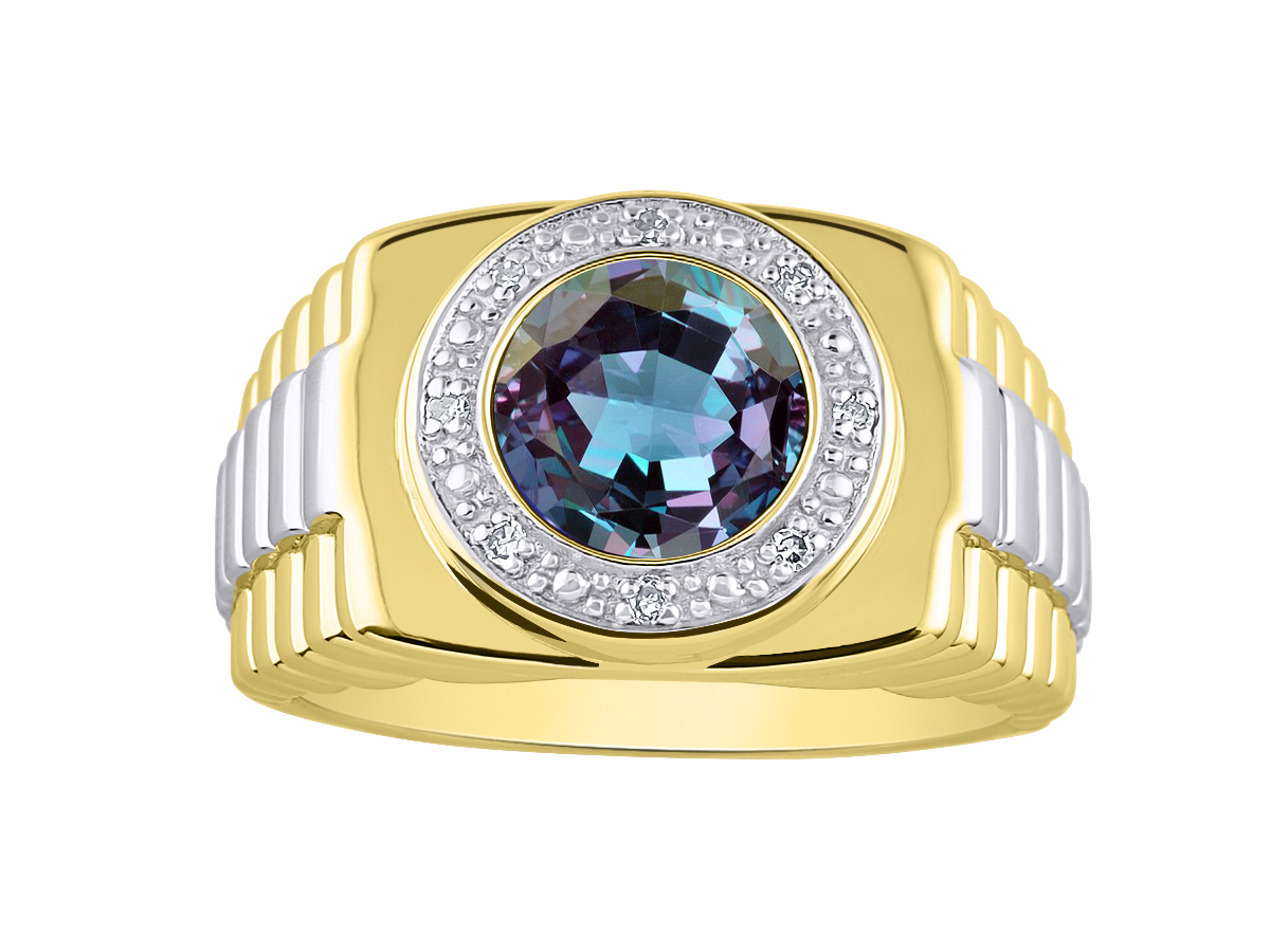 RYLOS Mens Rings 14K Yellow Gold Ring Round Shape Cabochon Gemstone and Genuine Diamonds Designer Style  Sizes 8,9,10,11,12,13