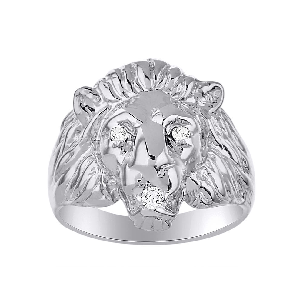 RYLOS Mens Rings 14K White Gold* Lion Head Ring Amazing Conversation Starter Genuine Diamonds in the Eyes and Mouth