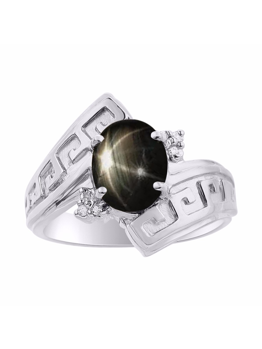 RYLOS  Rings for Women Sterling Silver  Greek Key Designer Ring 9X7MM Gemstone and Diamond Ring  Size 5,6,7,8,9,10
