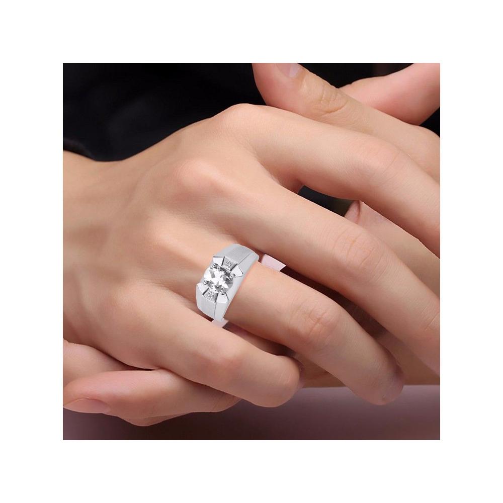 RYLOS Mens Rings 14K White Gold Rings Classic Designer Style 9X7MM Oval Gemstone and Genuine Diamond Ring  White Topaz