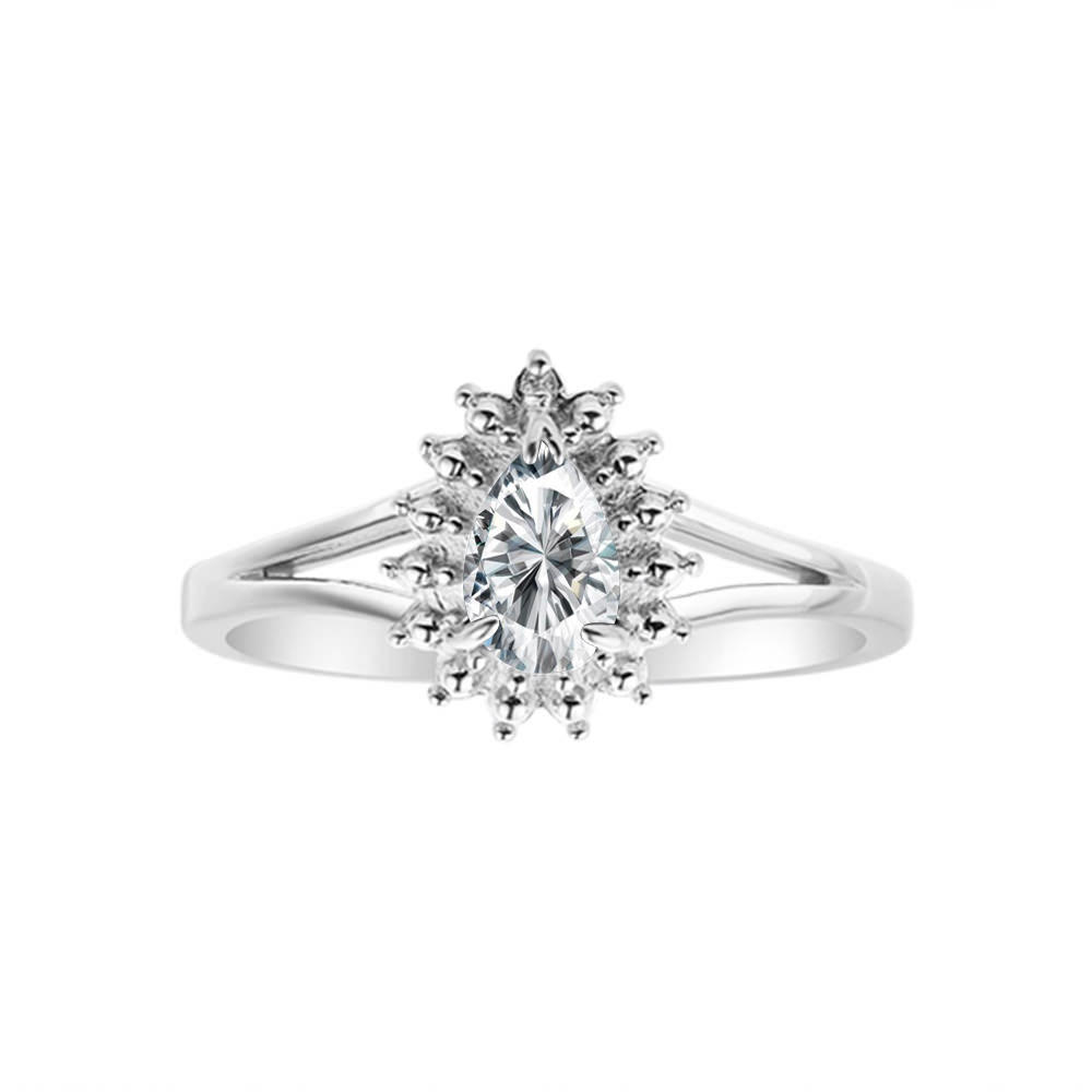 RYLOS  Rings for Women  Silver Ring Halo of Genuine Diamonds Birthstone Ring 6X4MM Pear Shape Tear Drop Gemstone