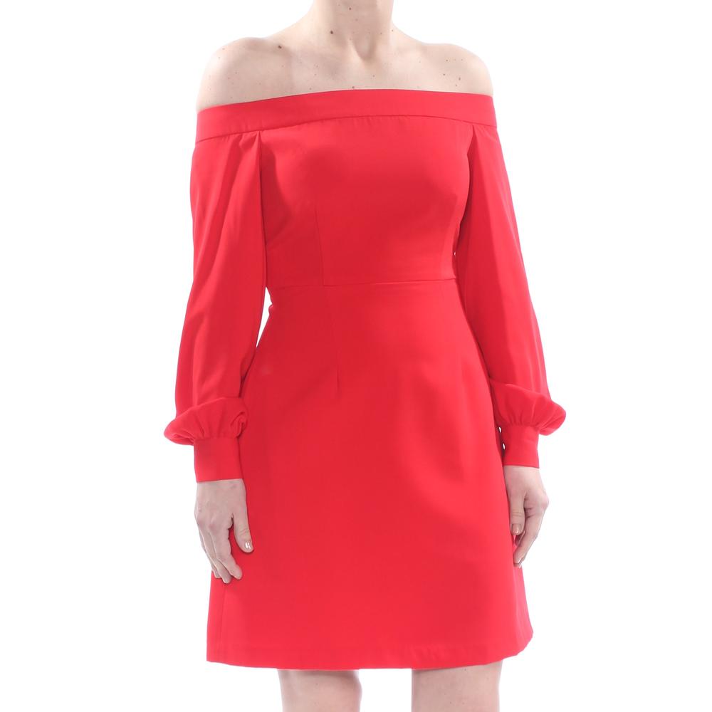 JILL STUART Womens Red Long Sleeve Off Shoulder Above The Knee Party A-Line Dress 2