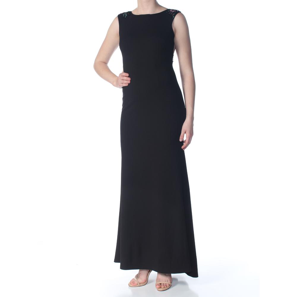 AIDAN MATTOX Womens Black Sequined Floral Sleeveless Jewel Neck Full-Length Formal Dress 0