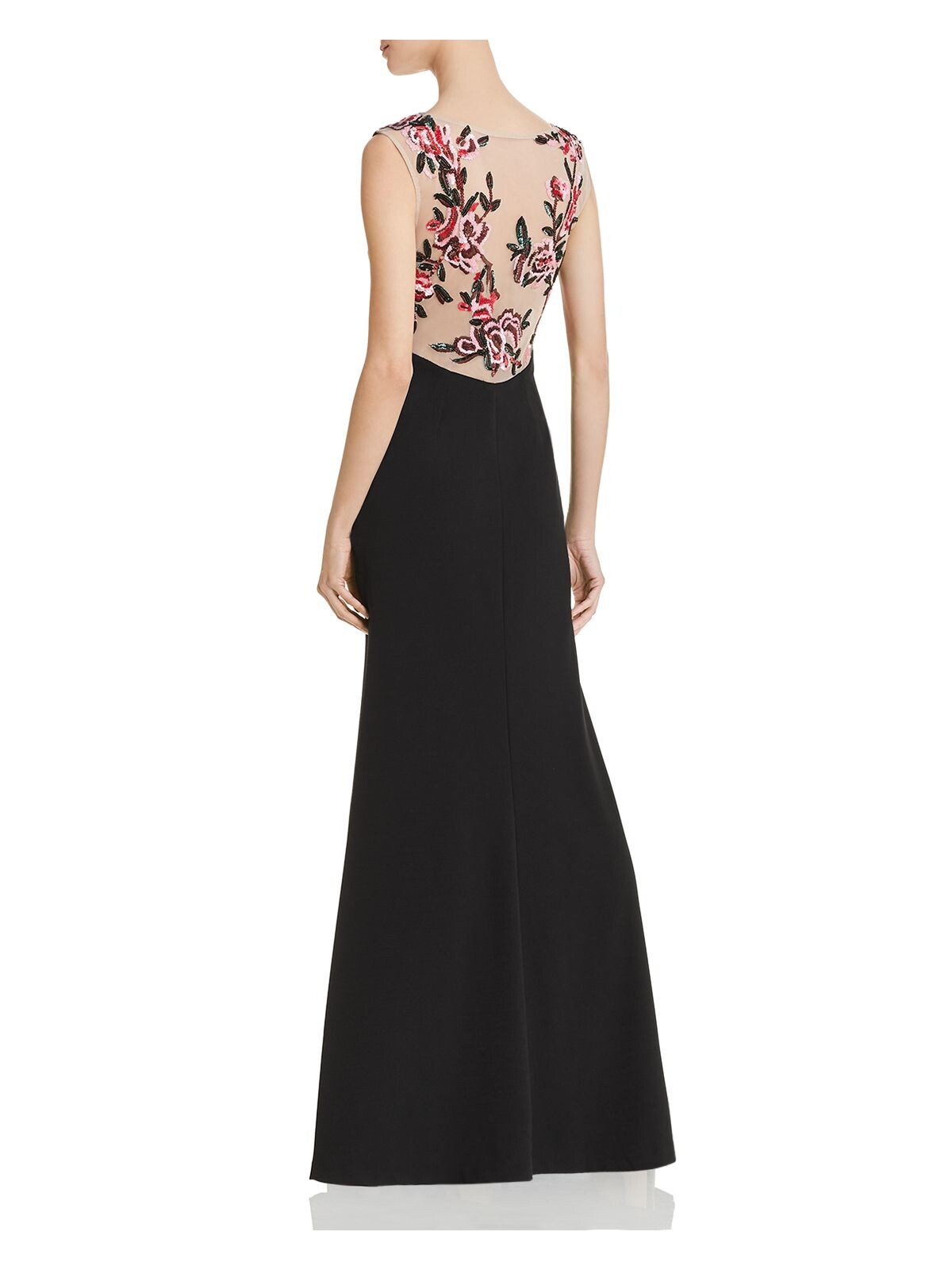 AIDAN MATTOX Womens Black Sequined Floral Sleeveless Jewel Neck Full-Length Formal Dress 0