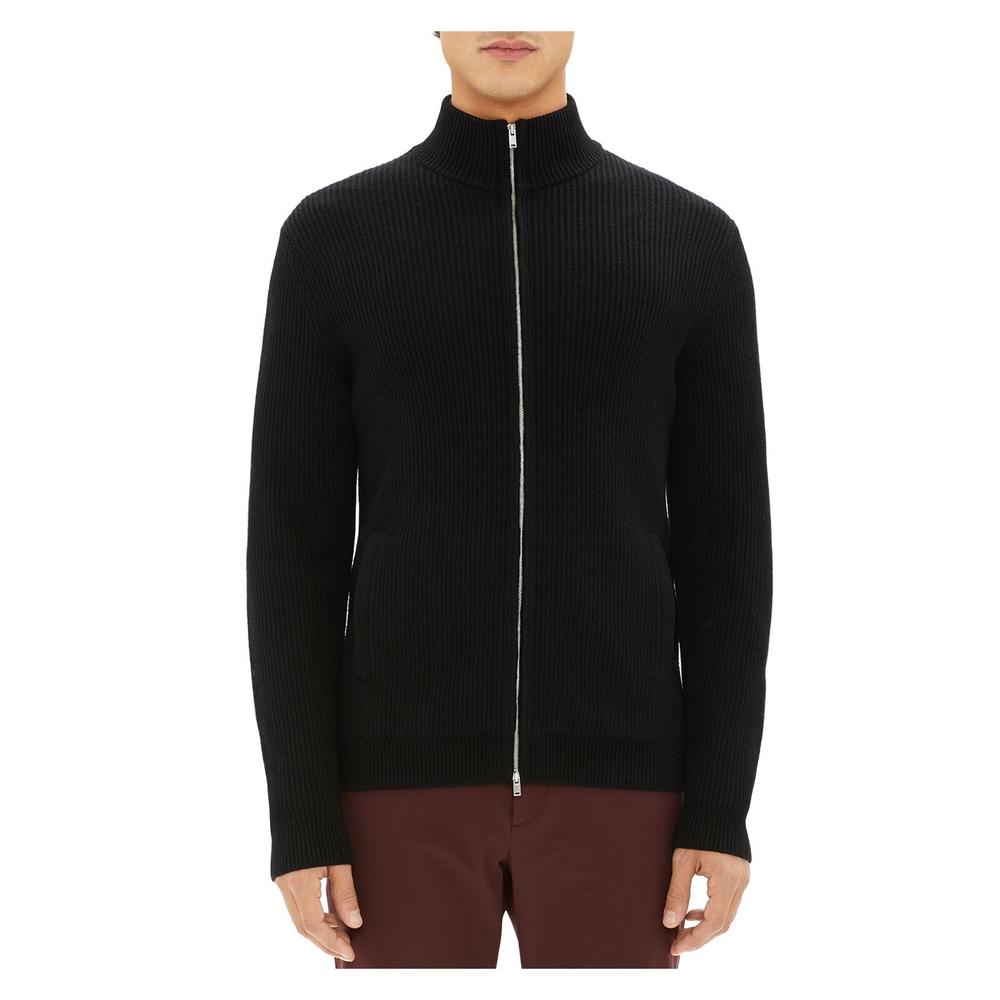 Theory 345 Men S Black Ribbed Merino Wool Zip Front Cardigan Xl B B
