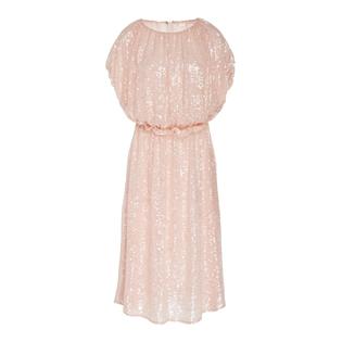 Adam Lippes Womens Pink Sequined Sleeveless Jewel Neck Below The Knee Cocktail Fit + Flare Dress 0 Adam Lippes Womens Pink Sequined Sleeveless Jewel Neck Below The Knee Cocktail Fit + Flare Dress 0