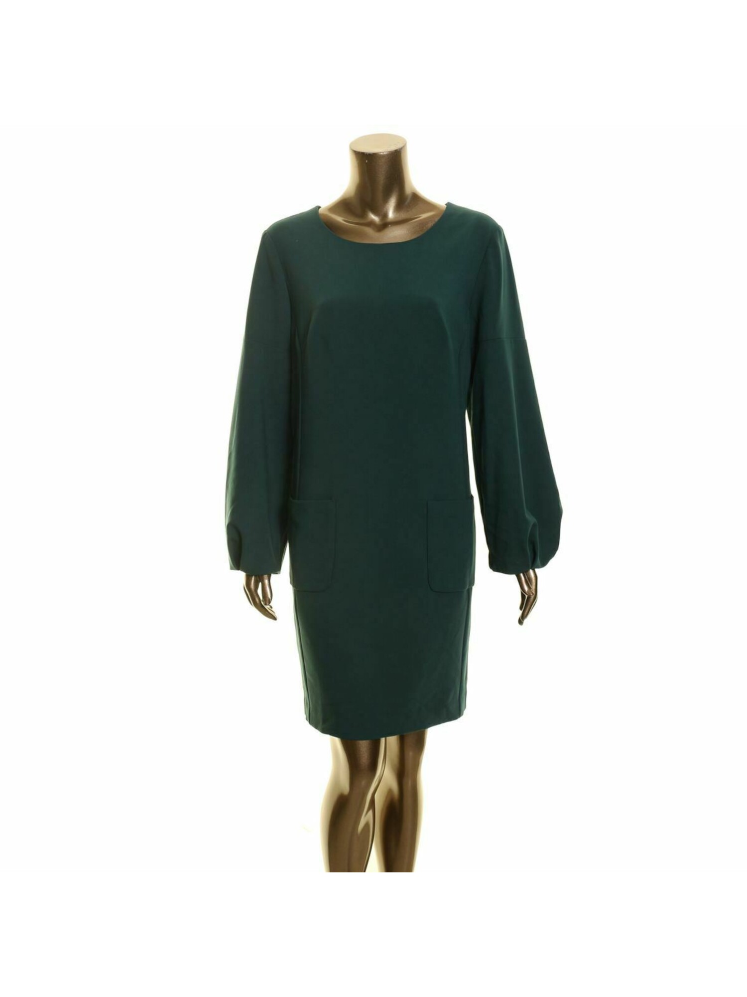 Trina Turk Trina Turk Womens Green Pocketed Solid Long Sleeve Jewel Neck Above The Knee Shift Evening Dress Size 10