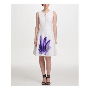 Dkny Womens White Floral Logo Zipper Sleeveless Zip Neck Above The Knee Fit Flare Dress Size 12 Dkny Womens White Floral Logo Zipper Sleeveless Zip Neck Above The Knee Fit Flare Dress Size 12