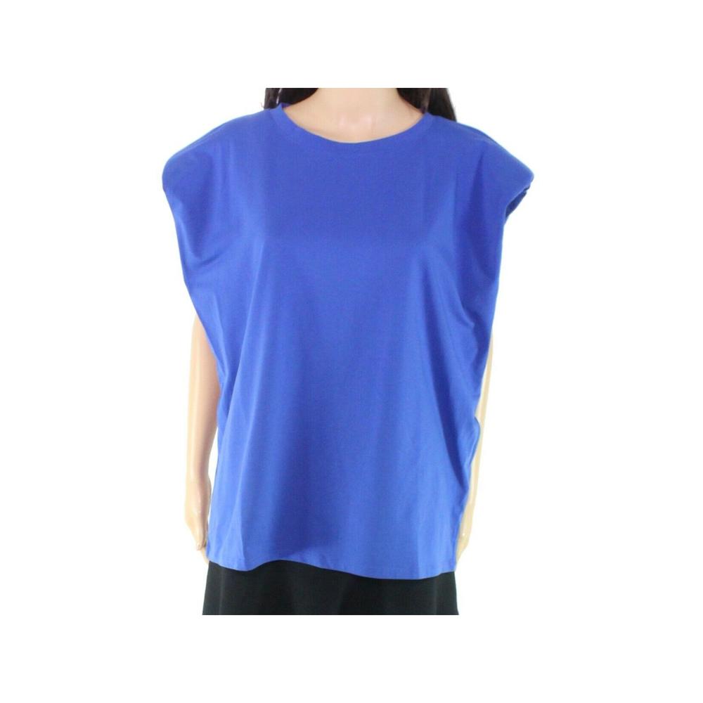 International Concepts INC Womens Blue Boxy Crew Neck T-Shirt Size: L