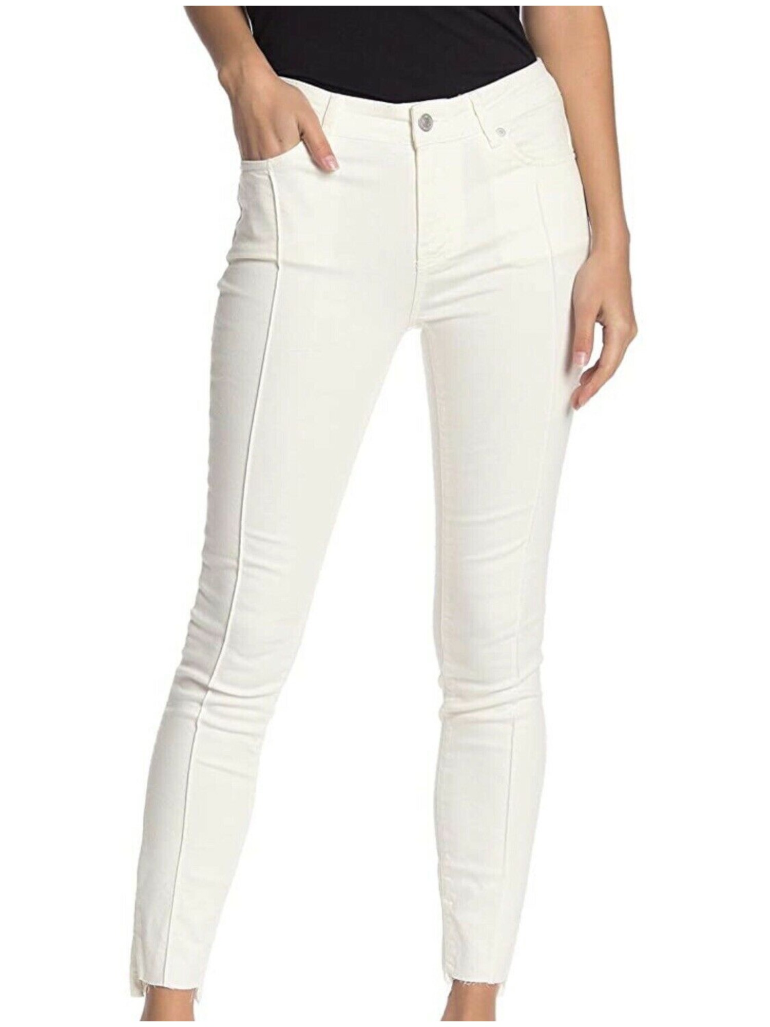 FREE PEOPLE Womens White Frayed Raw Hem Skinny Jeans 27R