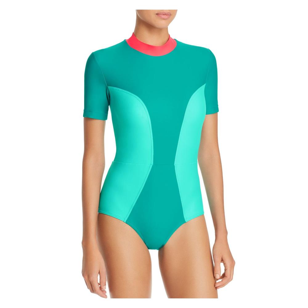 Chromat Chromat Women S Aqua Color Block Short Sleeve Back Zip One Piece Swimsuit M Chromat Chromat Women S Aqua Color Block Short Sleeve Back Zip One Piece Swimsuit M