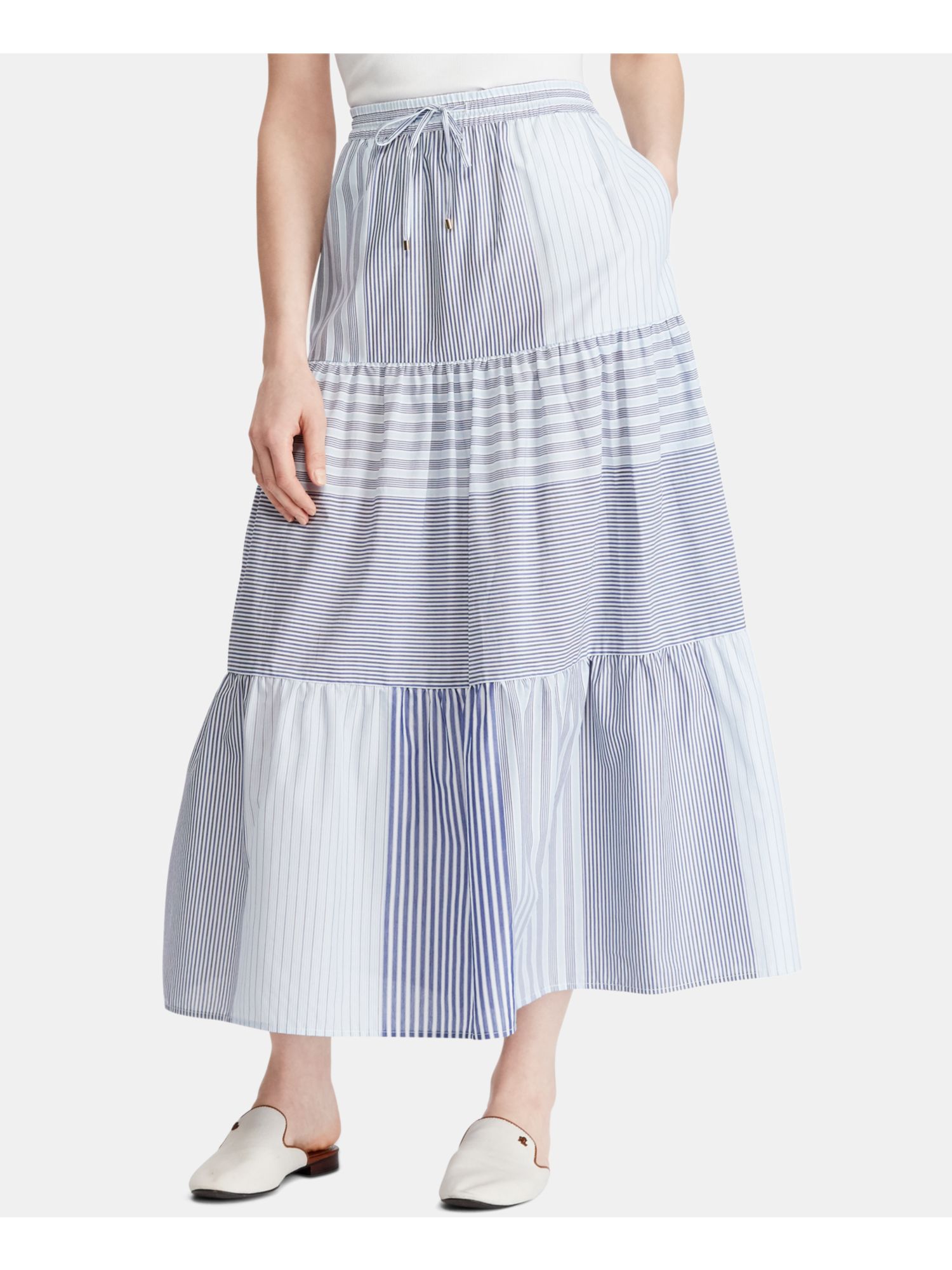 Ralph Lauren RALPH LAUREN Womens Blue Tiered Striped Tea-Length Skirt Size:  6