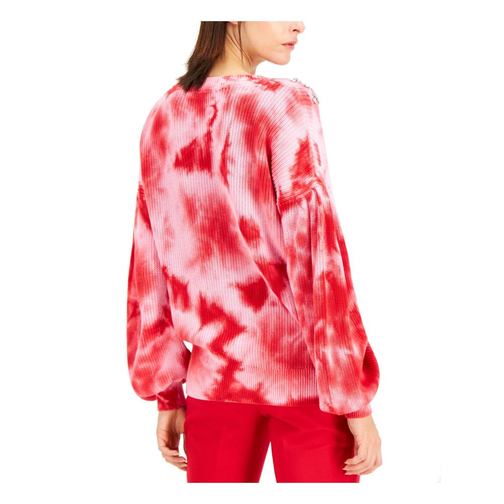 International Concepts INC Womens Red Tie Dye Long Sleeve Jewel Neck Sweater Petites Size: PL