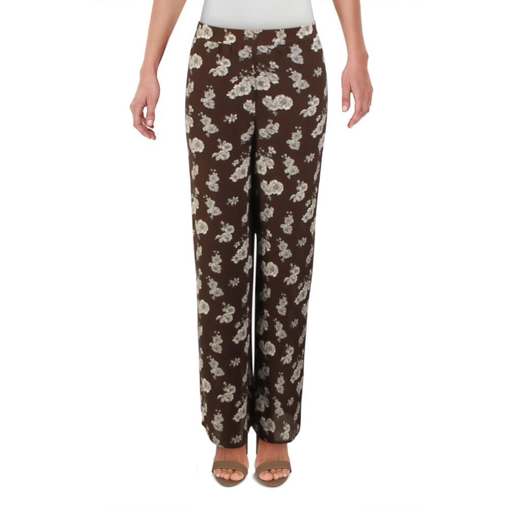 SADIE&SAGE Womens Brown Pull-on Elastic Waist Floral Wide Leg Pants Size: S