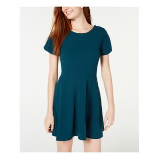 Speechless SPEECHLESS Womens Zippered Short Sleeve Jewel Neck Mini Fit + Flare Dress Speechless SPEECHLESS Womens Zippered Short Sleeve Jewel Neck Mini Fit + Flare Dress