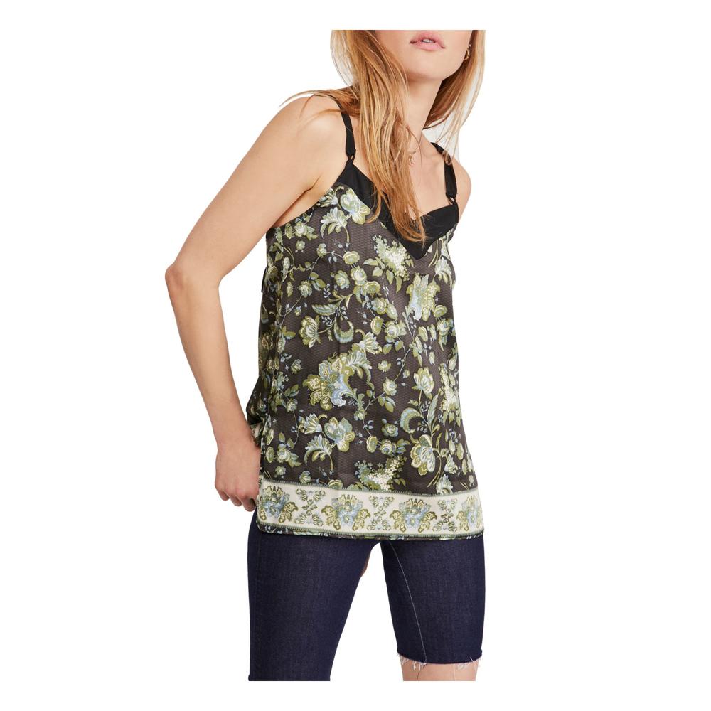 FREE PEOPLE Womens Black Floral V Neck Tank Top Size: XS