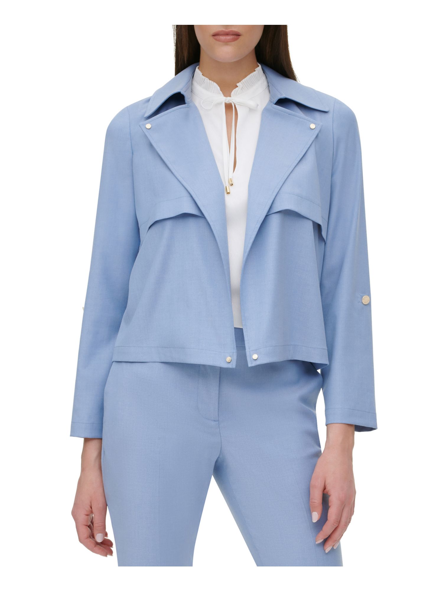 DKNY Womens Blue Cropped Open-front Jacket Long S Wear To Work Jacket 16