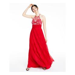 B.Darlin B DARLIN Womens Red Embellished Sleeveless Halter Full-Length Prom Fit + Flare Dress Juniors 1\2