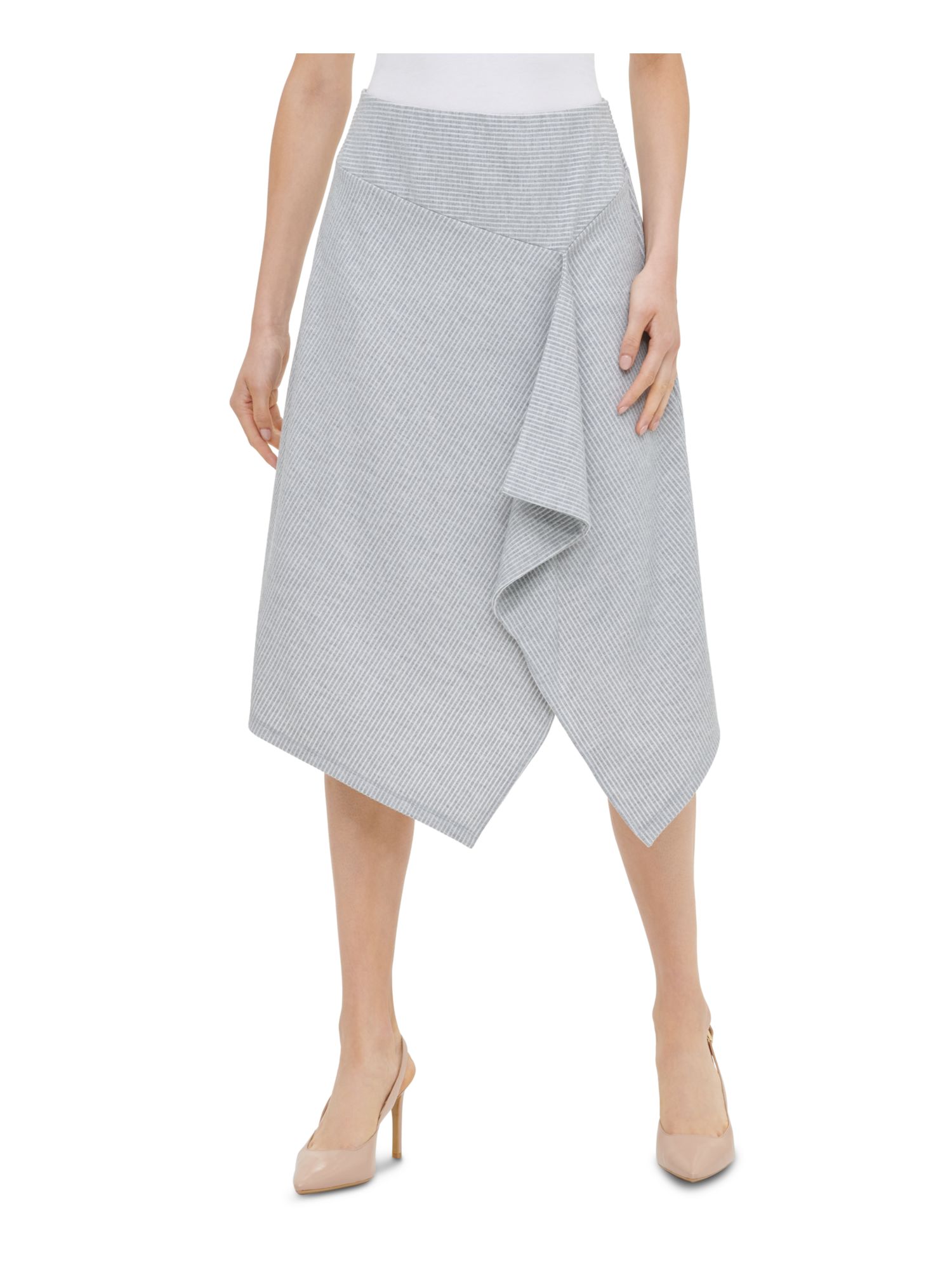 Calvin Klein CALVIN KLEIN Womens Gray Asymmetrical Midi Wear To Work Skirt  XL