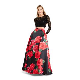 B.Darlin B DARLIN Womens Lace Pocketed Crop Top Long Sleeve Round Neck Full-Length Evening A-Line Dress B.Darlin B DARLIN Womens Lace Pocketed Crop Top Long Sleeve Round Neck Full-Length Evening A-Line Dress