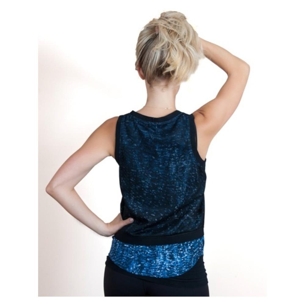 CHELSEA AND WALKER Womens Blue Stretch Silk Mesh Printed Sleeveless Jewel Neck Tank Top 0