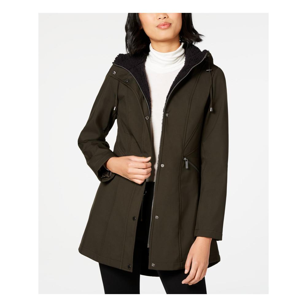 French Connection Womens Green Faux Fur Pocketed Water Resistant Hooded Winter Jacket Coat Plus 2x French Connection, Green Trench Coat French Connection
