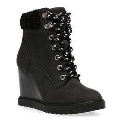 DOLCE VITA Womens Black Faux Shearling Cushioned Sherman Round Toe Wedge Lace-Up Dress Booties 9.5