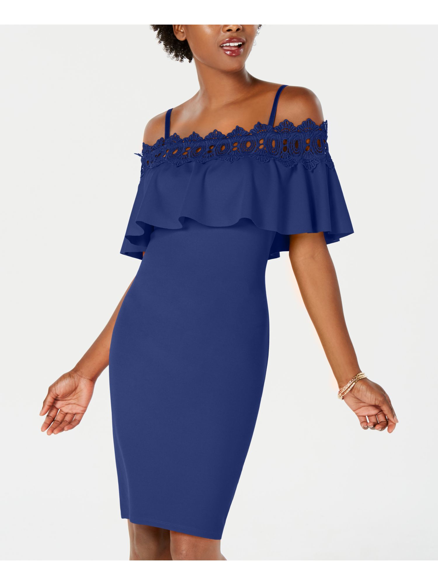 Bcx Womens Crochet Trim Off-The-Shoulder Party Dress Blue 1 Bcx Womens Crochet Trim Off-The-Shoulder Party Dress Blue 1