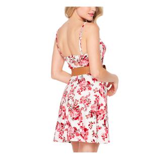 TEEZE ME Womens White Stretch Zippered Belted Floral Spaghetti Strap V Neck Mini Evening Fit + TEEZE ME Womens White Stretch Zippered Belted Floral Spaghetti Strap V Neck Mini Evening Fit +