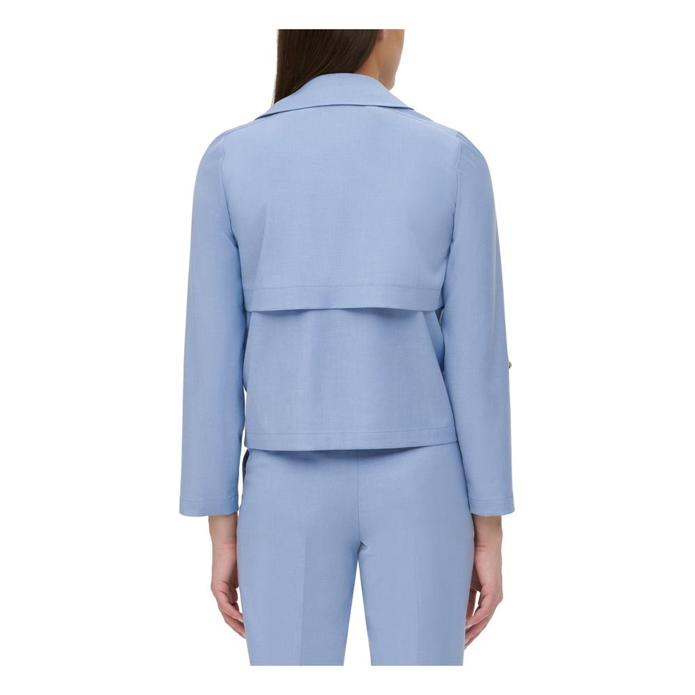 DKNY Womens Blue Cropped Open-front Jacket Long S Wear To Work Jacket 16