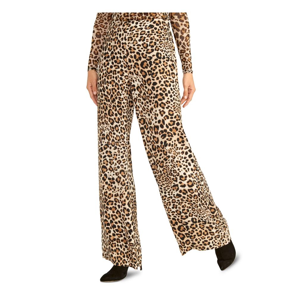 RACHEL ROY Womens Beige Zippered Animal Print Wide Leg Pants 6