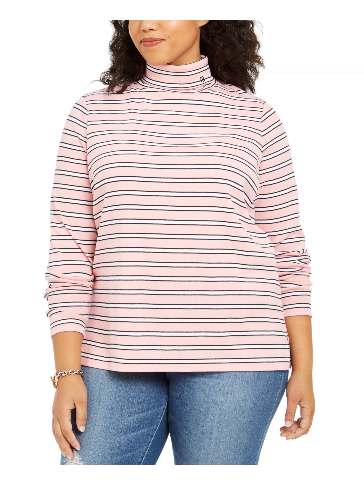 Tommy Hilfiger Women's Plus Striped Turtleneck Top Pink Size 1X