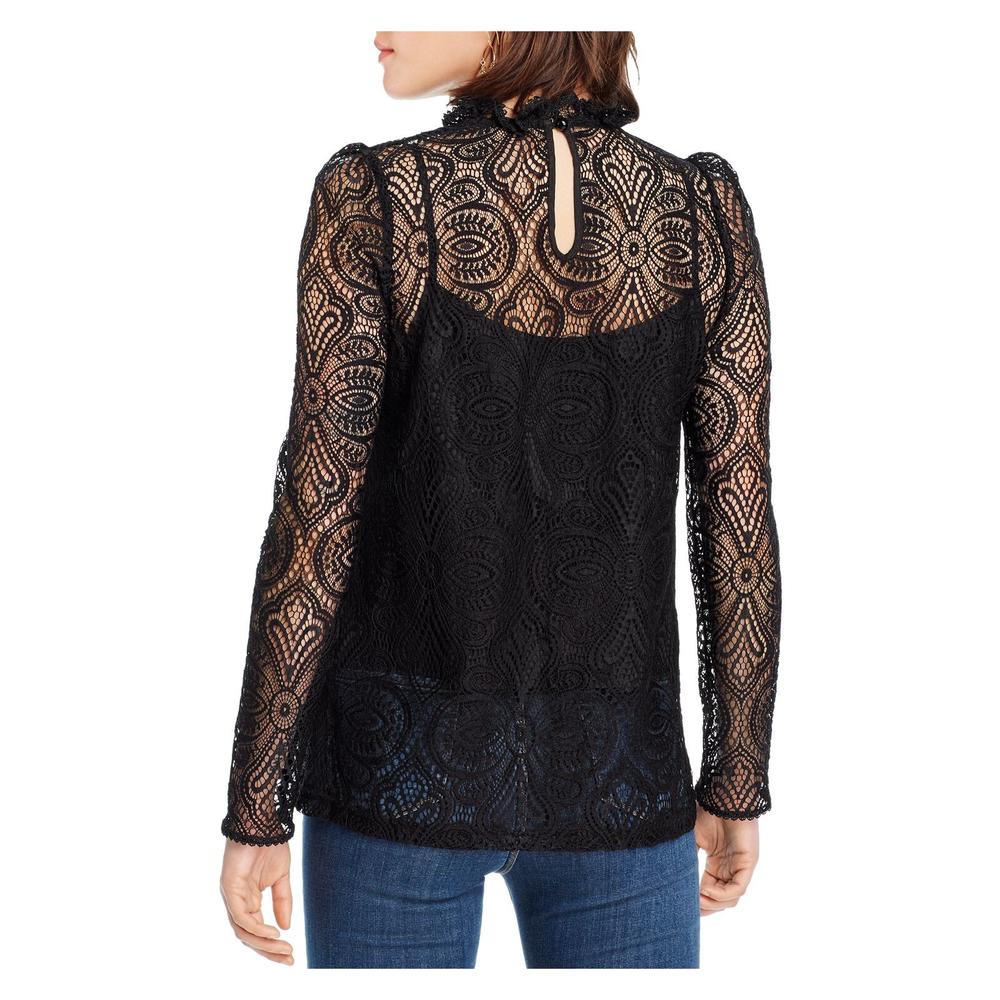 LINI Womens Black Crochet Top With Mock Neck Long Sleeve Top Size: XS