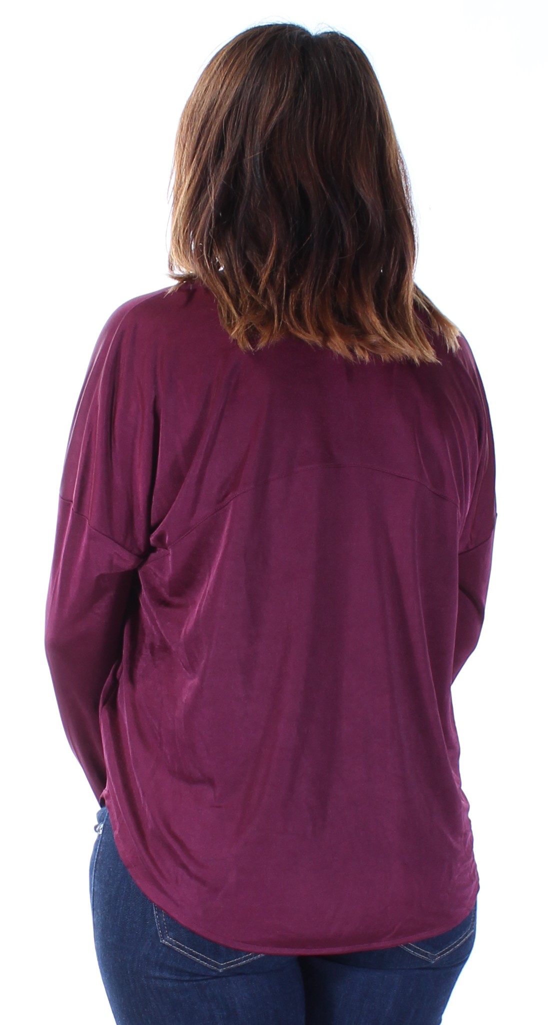 KIIND OF Womens Burgundy Pocketed Long Sleeve V Neck Tunic Top Size: S