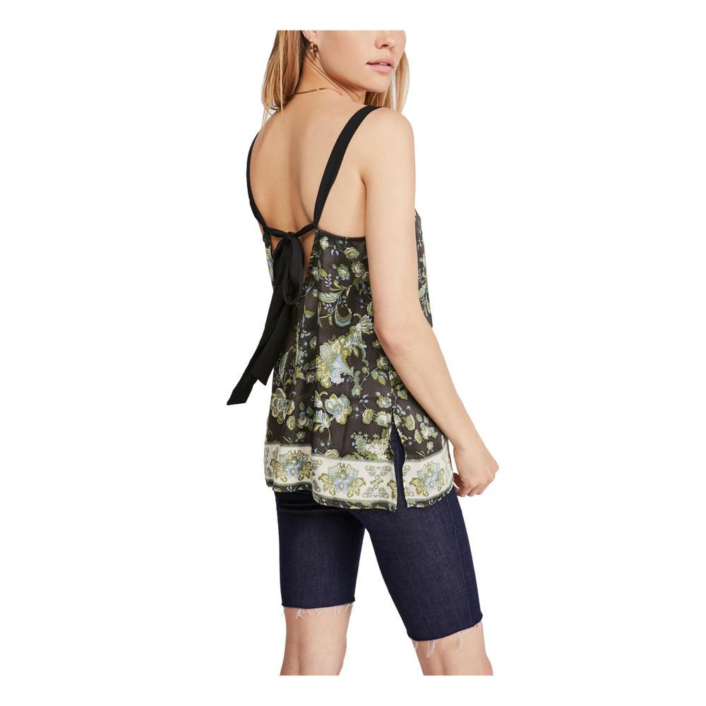 FREE PEOPLE Womens Black Floral V Neck Tank Top Size: XS