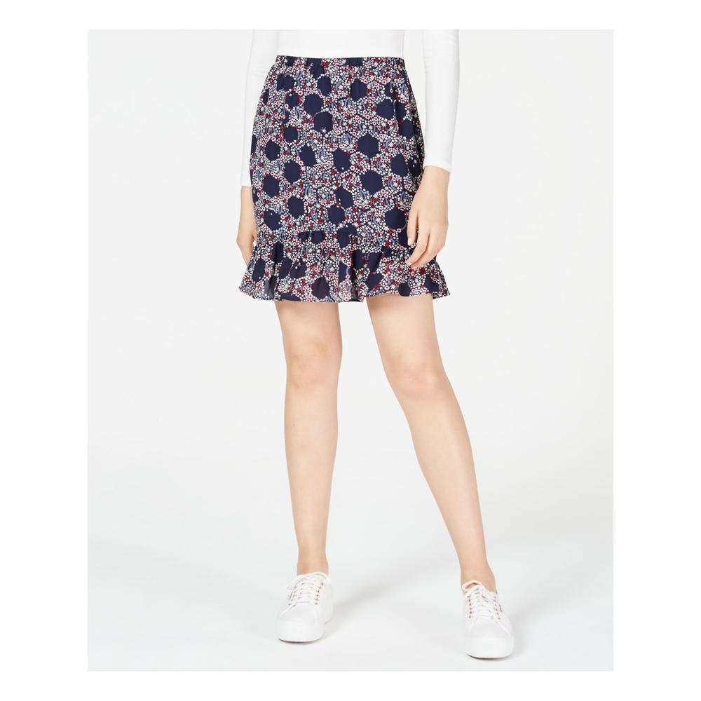 MAISON JULES Womens Navy Floral Above The Knee Ruffled Skirt Size: S