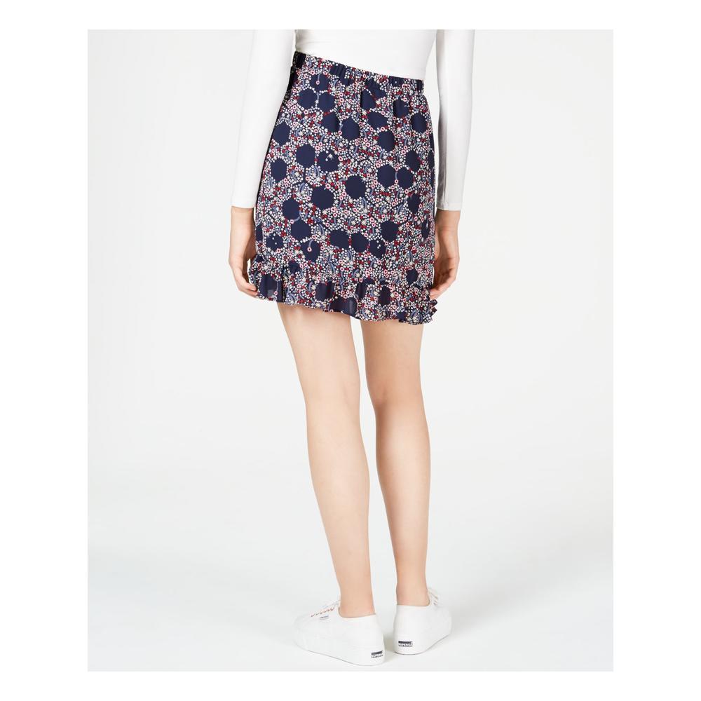 MAISON JULES Womens Navy Floral Above The Knee Ruffled Skirt Size: S