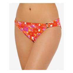 HULA HONEY Women's Orange Floral Ring Detail Lined Bold Bouquet Hipster Swimsuit Bottom S