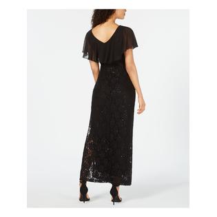 Connected Apparel CONNECTED APPAREL Womens Sequined Ruffled Lace Chiffon Overlay Short Sleeve V Neck Maxi Sheath Dress Connected Apparel CONNECTED APPAREL Womens Sequined Ruffled Lace Chiffon Overlay Short Sleeve V Neck Maxi Sheath Dress
