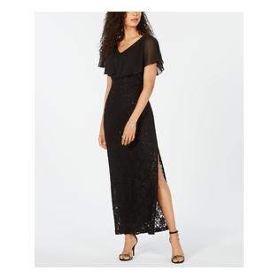 Connected Apparel CONNECTED APPAREL Womens Sequined Ruffled Lace Chiffon Overlay Short Sleeve V Neck Maxi Sheath Dress Connected Apparel CONNECTED APPAREL Womens Sequined Ruffled Lace Chiffon Overlay Short Sleeve V Neck Maxi Sheath Dress