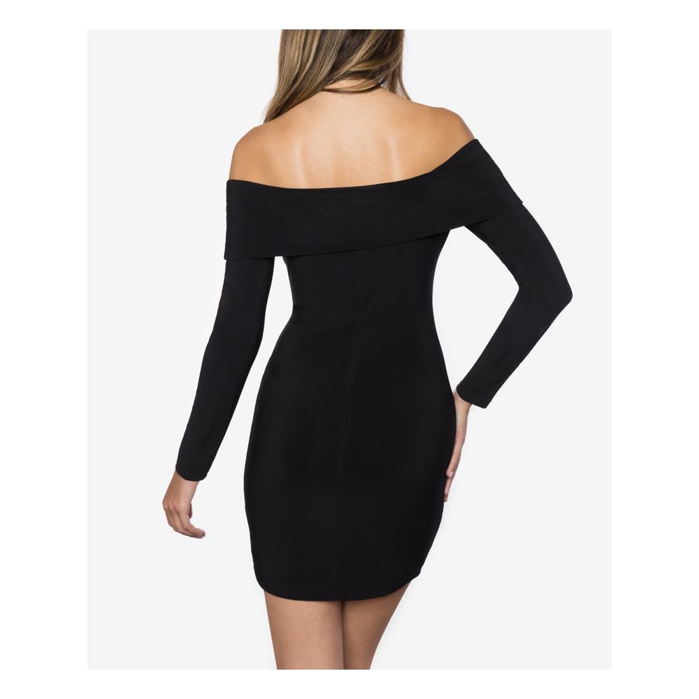 B.Darlin B DARLIN Womens Black Long Sleeve Off Shoulder Mini Cocktail Body Con Dress Juniors 3\4