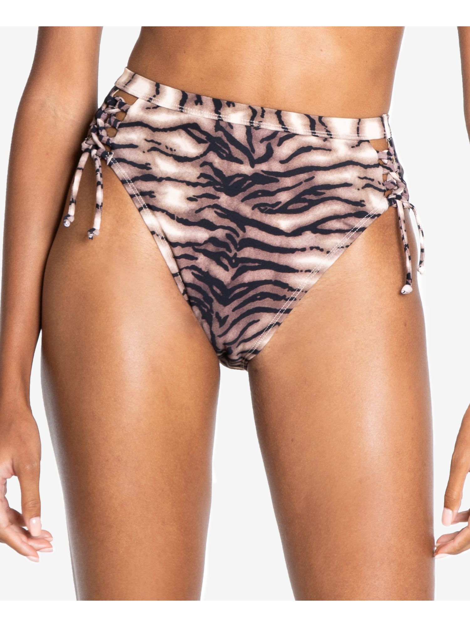 RACHEL RACHEL ROY Women's Brown Animal Print Stretch Lined Bikini Moderate Coverage Side Tie High Waisted Swimsuit Bottom M